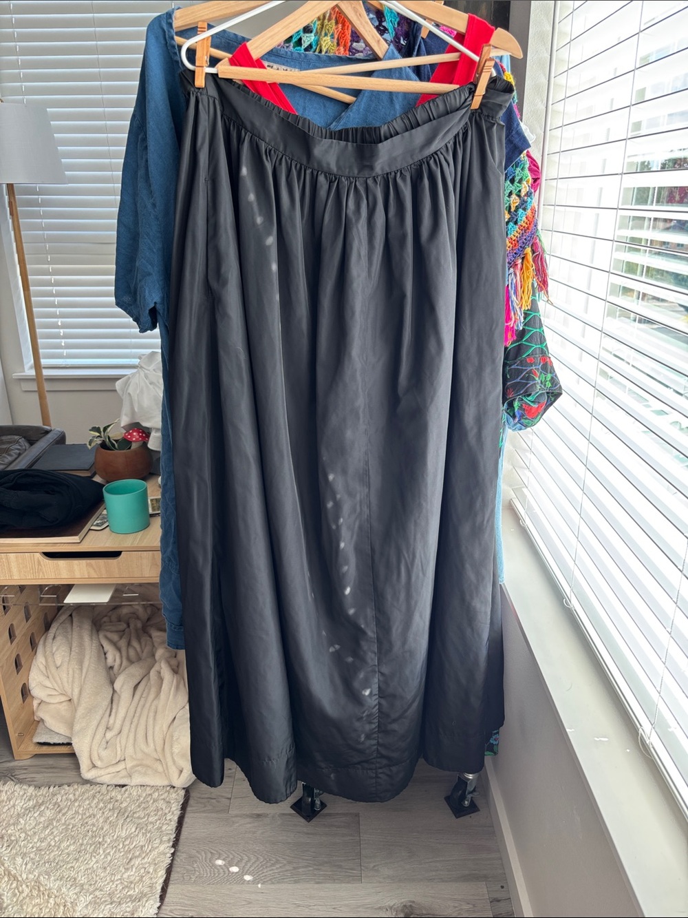 Black Taffeta Maxi Skirt - Classic Gathered Waist